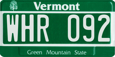 VT license plate WHR092