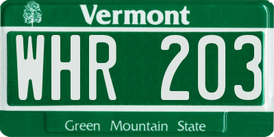 VT license plate WHR203