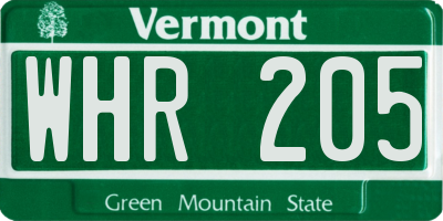 VT license plate WHR205