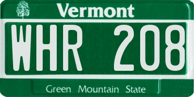VT license plate WHR208