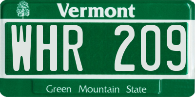 VT license plate WHR209