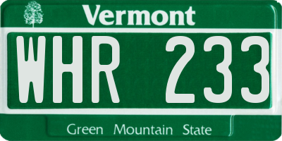 VT license plate WHR233