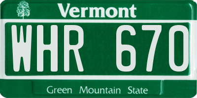 VT license plate WHR670