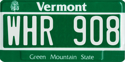 VT license plate WHR908
