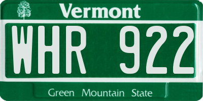 VT license plate WHR922