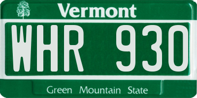 VT license plate WHR930