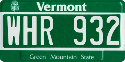 VT license plate WHR932