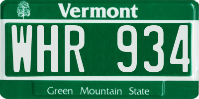 VT license plate WHR934