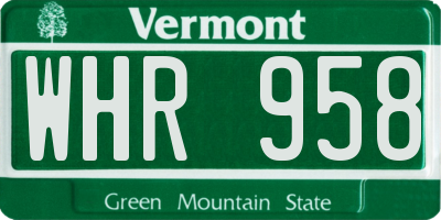 VT license plate WHR958
