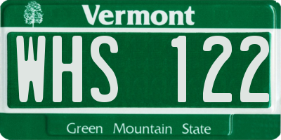 VT license plate WHS122