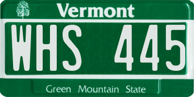 VT license plate WHS445