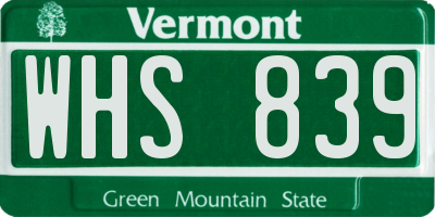 VT license plate WHS839