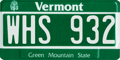 VT license plate WHS932