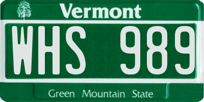 VT license plate WHS989