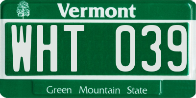 VT license plate WHT039