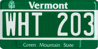 VT license plate WHT203