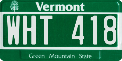 VT license plate WHT418