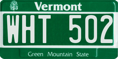 VT license plate WHT502