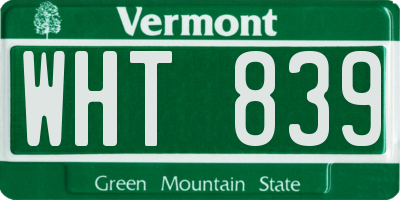 VT license plate WHT839