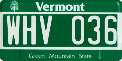 VT license plate WHV036