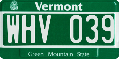 VT license plate WHV039