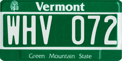 VT license plate WHV072