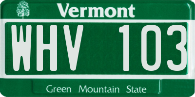 VT license plate WHV103
