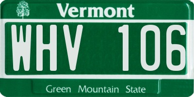 VT license plate WHV106