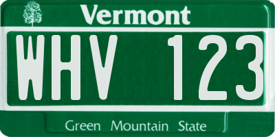 VT license plate WHV123