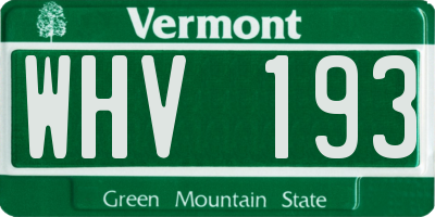 VT license plate WHV193