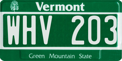 VT license plate WHV203