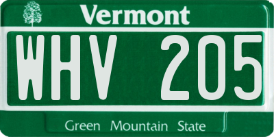 VT license plate WHV205
