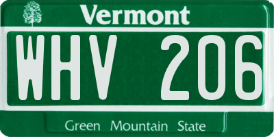 VT license plate WHV206
