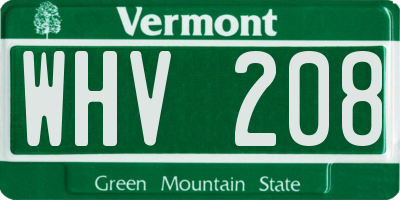 VT license plate WHV208
