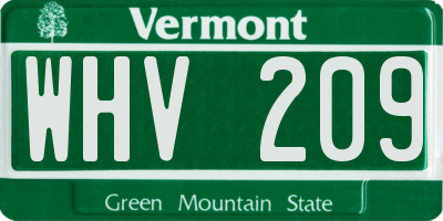VT license plate WHV209