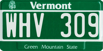 VT license plate WHV309
