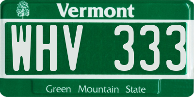 VT license plate WHV333