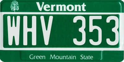 VT license plate WHV353