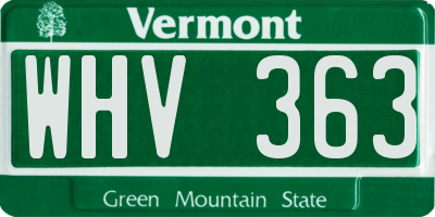 VT license plate WHV363