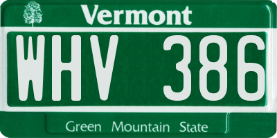 VT license plate WHV386