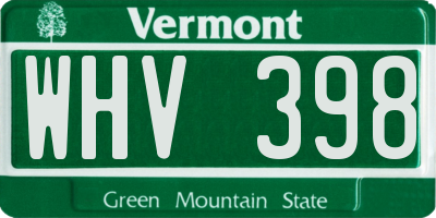 VT license plate WHV398