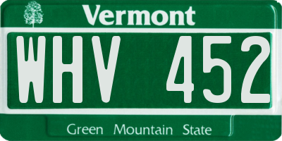 VT license plate WHV452
