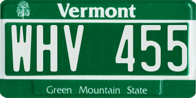 VT license plate WHV455