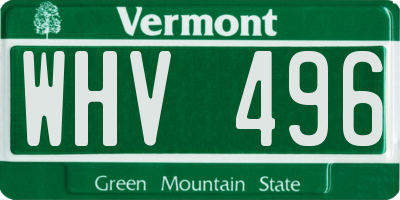 VT license plate WHV496