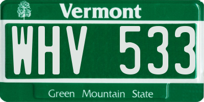 VT license plate WHV533
