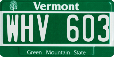 VT license plate WHV603