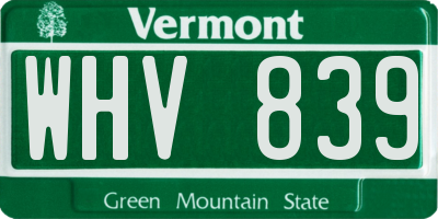 VT license plate WHV839