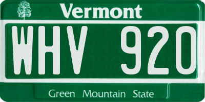 VT license plate WHV920