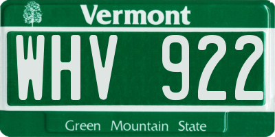 VT license plate WHV922