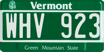 VT license plate WHV923